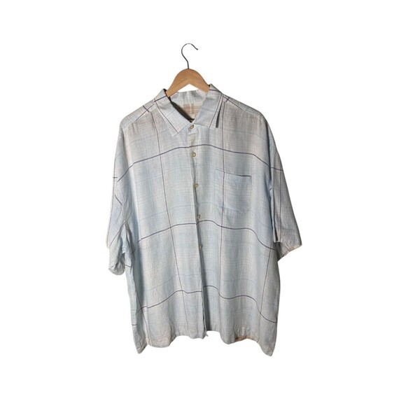 Tommy Bahama Shirt Men's Size XXL Blue Plaid 100% Linen Short Sleeve Button Up - Picture 1 of 5